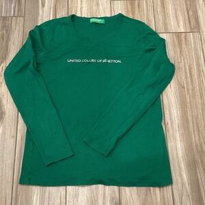 United Colors Of Benetton Green Long Sleeve Logo Tee